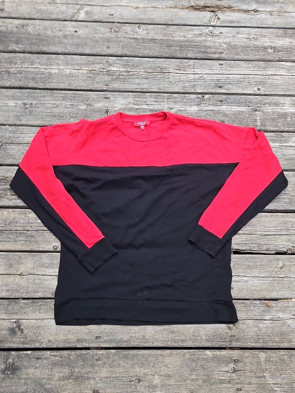 Guess Two-Tone Longsleeve Tshirt - Red and Black